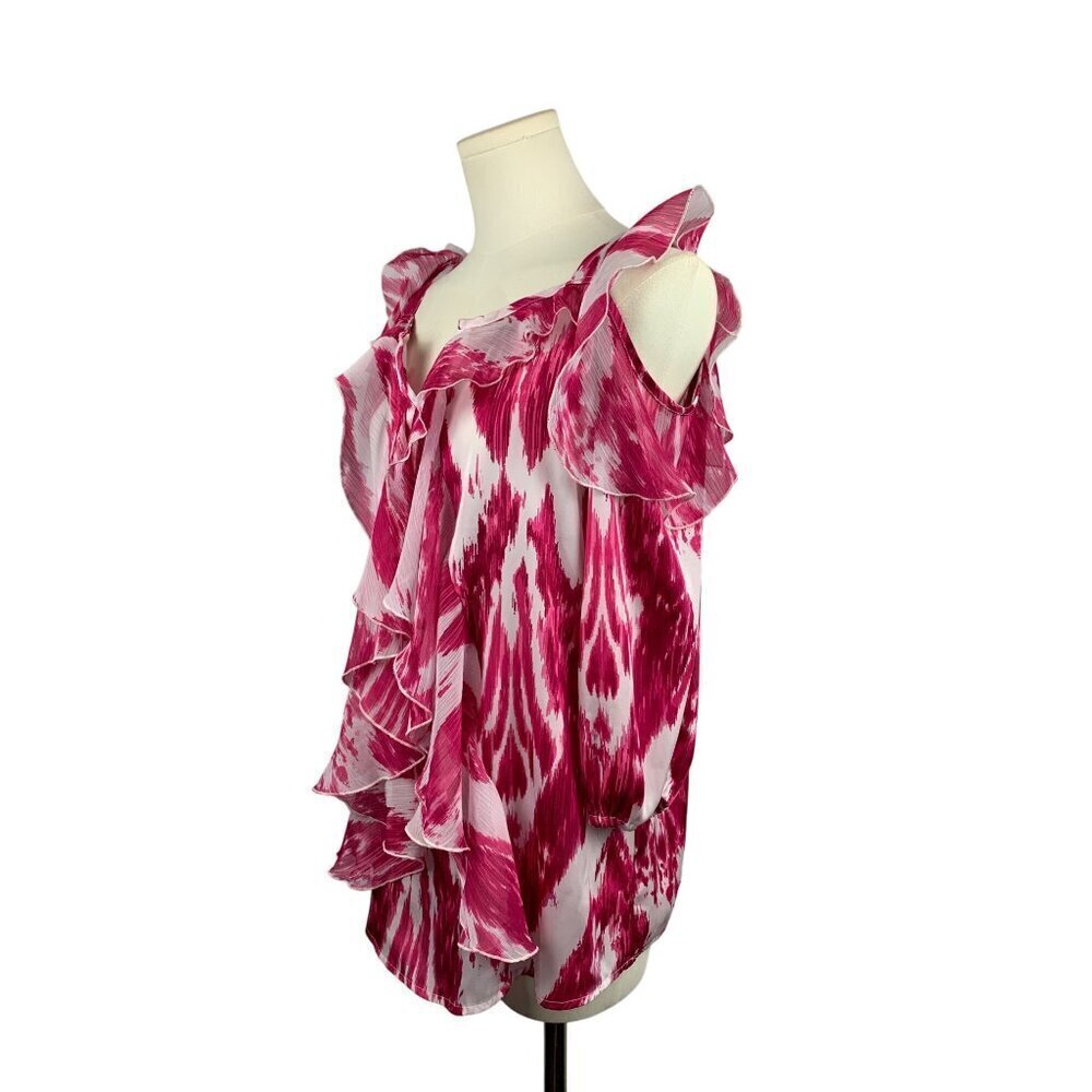 Womens Off-Shoulder Ruffle Pink Ikat Blouse  XS